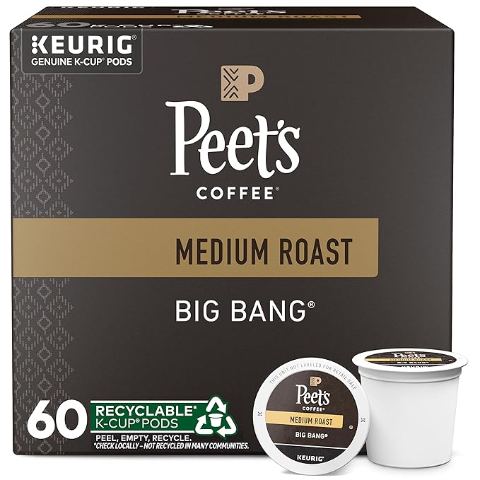 Peet's Coffee, Medium Roast Keurig K-Cup Pods, 100% Arabica Coffee - Big Bang 60 Count (6 Boxes of 10 K-Cup Pods)