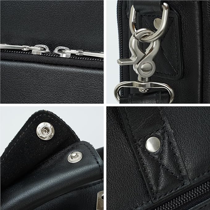 Masa Kawa Leather Briefcase for Men 17/15.6" Laptop Crossbody Shoulder Messenger Bag Business Travel Work Attache Case