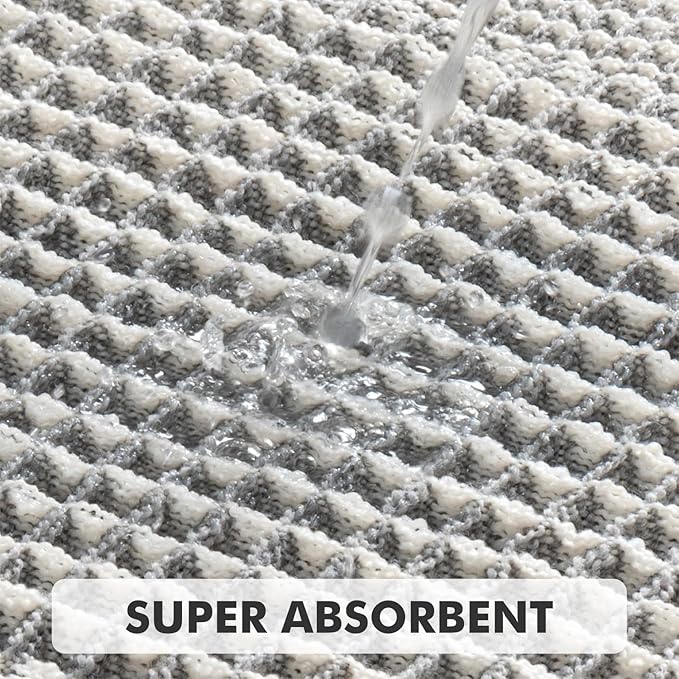 MIULEE Set of 2 Waffle Bathroom Rugs, Boho Bath Rug Super Absorbent, Non Slip Washable Ultra Soft Rubber Backed Shower Bath Mats for Floor, Tub, Shower, Looped Design, Lightgrey & Cream, 18x30 Inch