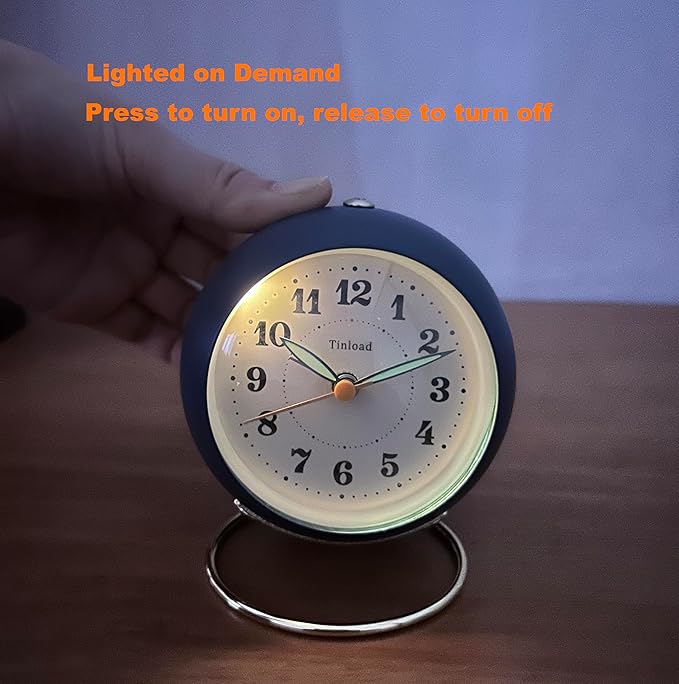 Tinload Analog Alarm Clock, Retro Simple Design Small Desk Clock with Manual Light, Battery Operated, Snooze, for Kids,Bedroom,Travel,Kitchen,Bedside Desktop(Blue)