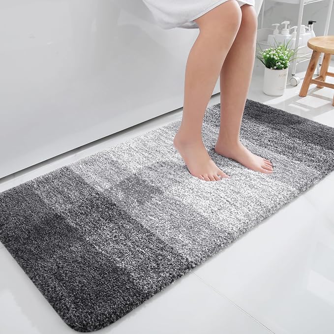 OLANLY Bathroom Runner Rugs 45x27, Extra Soft Absorbent Microfiber Bath Rugs, Rubber Backing, Quick Dry, Machine Washable Bath Mats for Bathroom Floor, Tub and Shower, Home Decor Accessories, Grey