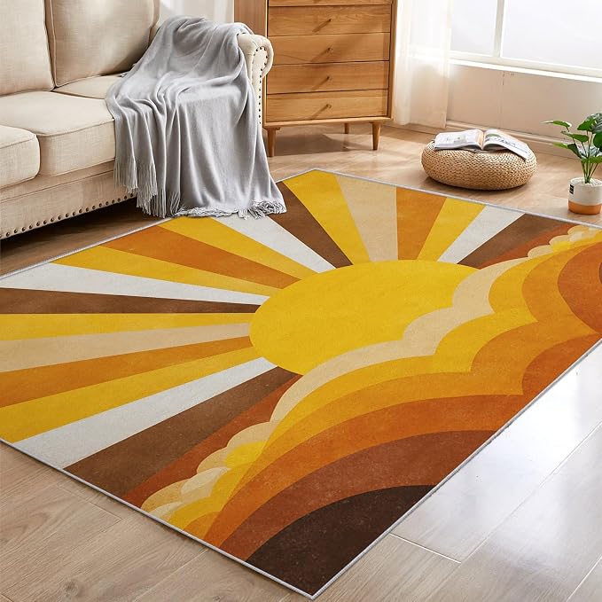 Boho Sun Rugs for Entryway, 2x3 ft, Abstract Sunburst Retro Area Rugs for Bedroom Kitchen Entrance, Soft Non Slip Washable Mid Century Modern Indoor Door Mat Home Decorations Dt-Ghf-69