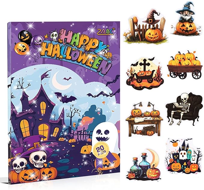 Dwpetzo Transparent Halloween Scrapbook Stickers Book, 20 Sheets Diecut PET Stickers for Journaling, Purple Vintage Spooky Theme for Scrapbooking, Junk Journal Supplies, Planner, Bujo, Crafts Arts