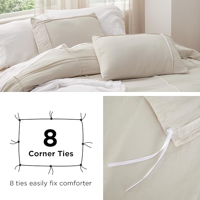 Bedsure Grid Boho Duvet Cover King Size - Shabby Chic Tufted Boho Bedding Set, 3 Pieces Shabby Chic Home Bedding for All Seasons, Includes 1 King Duvet Cover & 2 Pillowcases (White, 104" x 90")