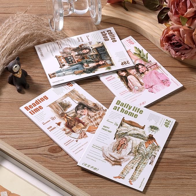 Auguro 4 Books for Girls journaling People Stickers for Scrapbooking 480 Pre-Cut Pet Transparent Stickers for journaling Scrapbooking Supplies