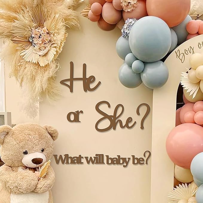 Large Gender Reveal Decals for Backdrop Wooden Baby Shower Sign He or She What Will Baby Be Balloon Arch Decor Gender Reveals Welcome Sign Girl or Boy Party Stickers Pregnancy Party Banner Photo Props