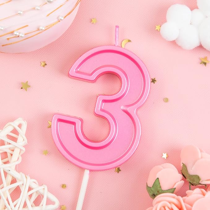 PHD CAKE 2.76 Inch Luxe Pink 3 Number Birthday Candles, Pink Number Candles, Cake Number Candles, Party Celebration