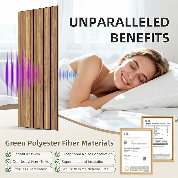 TO-TH Wood-Look Acoustic Wall Panels, 10 Pack 47.2” x 23.6” Acoustic Panels, Decorative Sound Absorbers Sound Dampening Panels for Home, Office, Basement, Rustic Teak