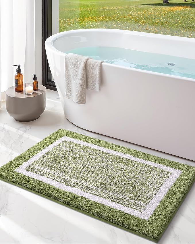 Color&Geometry Simple and Stylish Large Bath Mats for Bathroom Non Slip, 24"x36" Moss Green and Ivory Bathroom Rugs, Absorbent, Soft, Washable, Microfiber Bath Rug Shower Mat Outside Shower