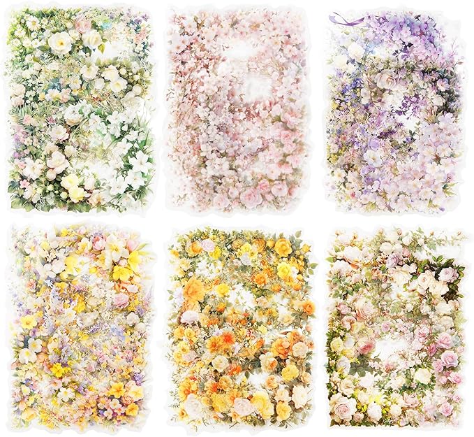 MiyouLuna 60 Pcs Vintage Flower PET Stickers Set, Large Floral Corner Stickers for Scrapbooking, Journaling, DIY Crafts, with Organizer