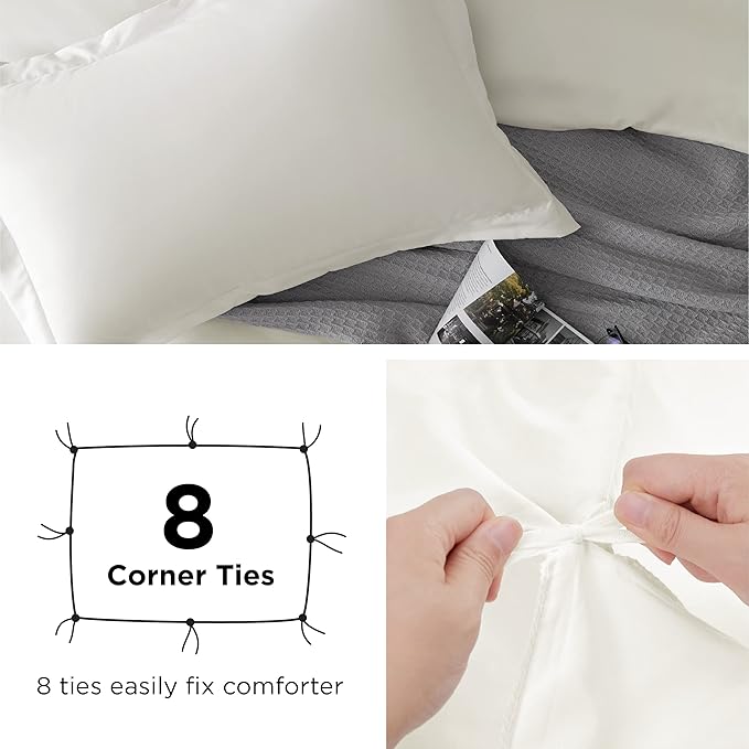 Bedsure Duvet Cover Queen Size - Soft Double Brushed Bedding Set for Kids & Adults, Zipper Closure, 3 Pieces, Includes 1 Duvet Cover (90"x90") & 2 Pillow Shams, NO Comforter, Ivory White