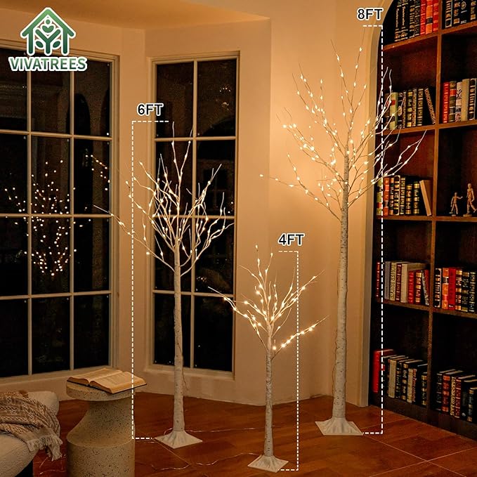 LED Birch Tree Lights, 6ft Trees with Warm White Lights, Outdoor Indoor Christmas Wedding Party Decor