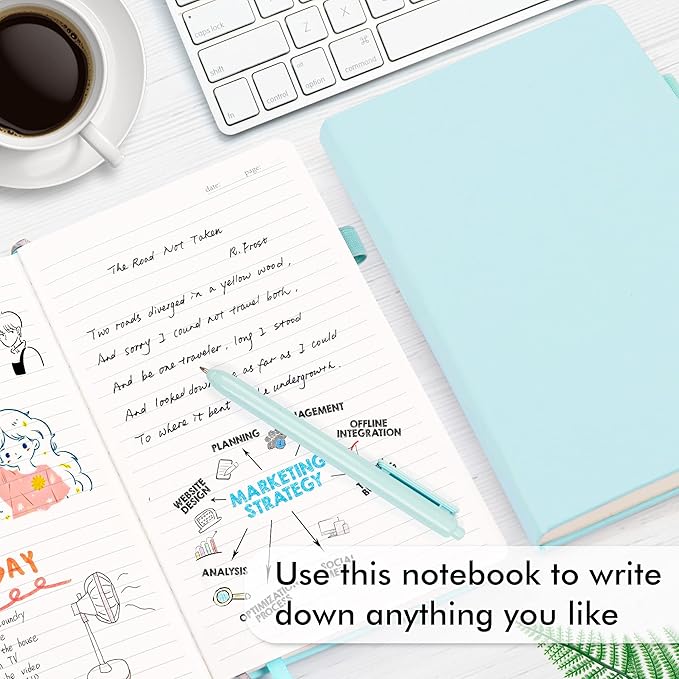 feela 3 Pack Notebooks Journals Bulk, Hardcover Notebook Classic Ruled Lined Journals with Pen Holder for Women Girls School Business Supplies, with 3 Black Pens, 120 GSM, 5.1”x8.3”, A5, Sky Blue