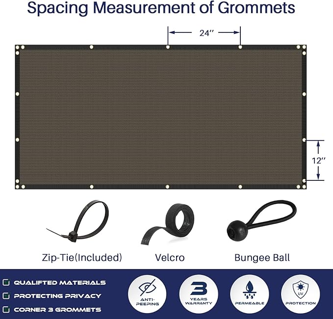 Windscreen4less Privacy Fence Screen Heavy Duty Windscreen Fencing Mesh Fabric Shade Net Cover with Brass Grommtes for Outdoor Wall Garden Yard Pool Deck, 6'x128' Brown