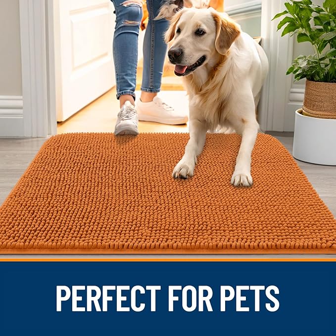 OLANLY Dog Door Mat for Muddy Paws 24x16, Absorbs Moisture and Dirt, Absorbent Non-Slip Washable Doormat, Quick Dry Chenille Mud Mat for Dogs, Entry Indoor Entryway Carpet for Inside Floor, Clay