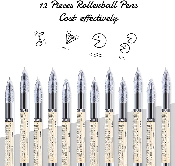 Chinco 12 Pieces 0.35 mm Black Gel Ink Pen Japanese Stationery Extra Fine Chinese Ballpoint Pen for Office School Korean Stationery Supply