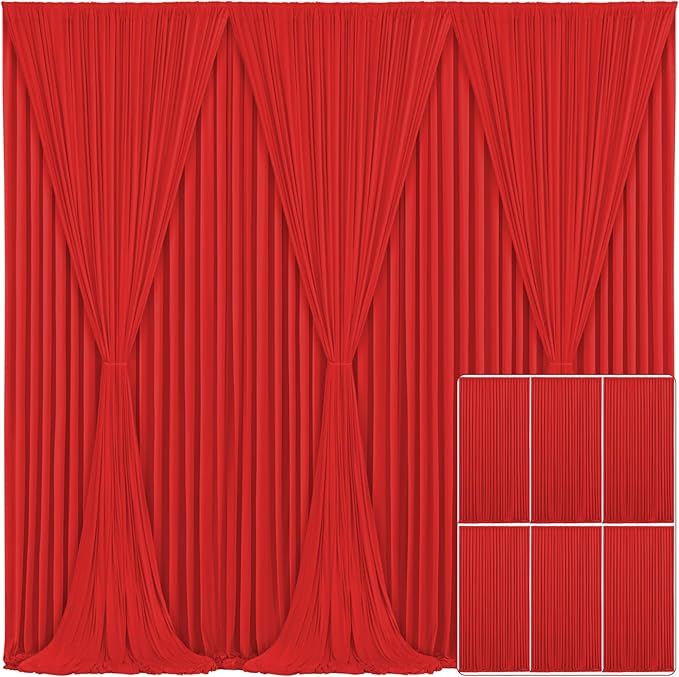 6 Panels Red Backdrop Curtain for Parties Wedding Wrinkle Free Red Photo Curtains Backdrop Drapes Fabric Decoration for Birthday Party Baby Shower Christmas 30ft(W) x 10ft(H)