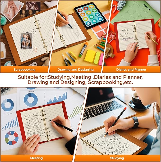 A6 6-Hole Lined Loose-Leaf Filler Paper – 2 Packs (80 Sheets per Pack), 100GSM,Beige Notebook Refill – Fits A6 6-Ring Binders for Office,Journaling,Planning,Notes. Double-sided writing supported