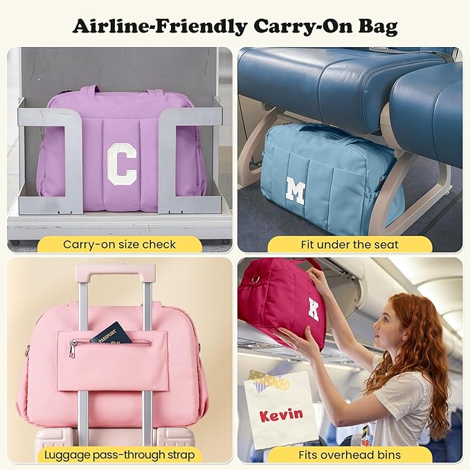 Initial Duffle Bag, Carry On Bags for Women，Gifts for Women 20s-Overnight Bag with Wet Pocket，Lightweight Travel Bags Personalized Gym Tote with Makeup Pouch