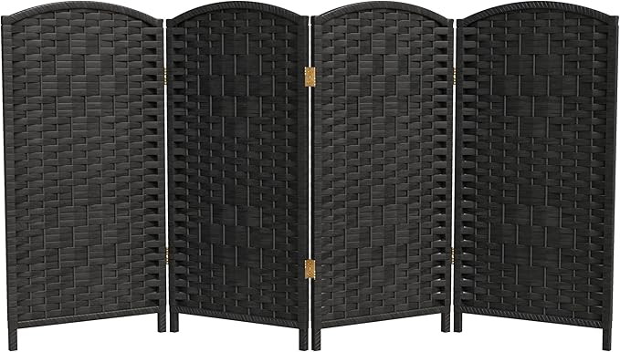 Red Lantern 3 ft. Short Diamond Weave Fiber Folding Screen - Black - 4 Panel