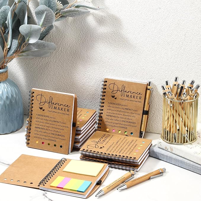 Jetec Inspirational Notebooks Bulk Spiral Notebook with Sticky Notepad Motivational Pens Valentines Day Gifts for for Employee Coworker Nurse Staff Teacher Nurse Volunteer(12 Sets,Difference Maker)