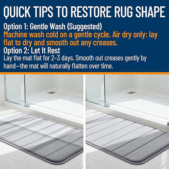 OLANLY Memory Foam Bath Mat 34x21, Super Soft Absorbent Bathroom Rugs, Quick Dry, Machine Washable Shower Floor Rugs, Bathmat Carpet, Bathroom Home Decor Accessories, Airy Blue