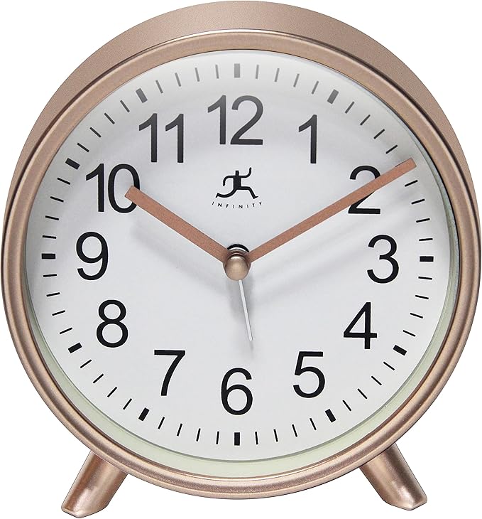 Infinity Instruments Plastic 5.75" Indoor Tabletop Alarm Clock with Quartz Movement for Accurate Time Keeping, Copper