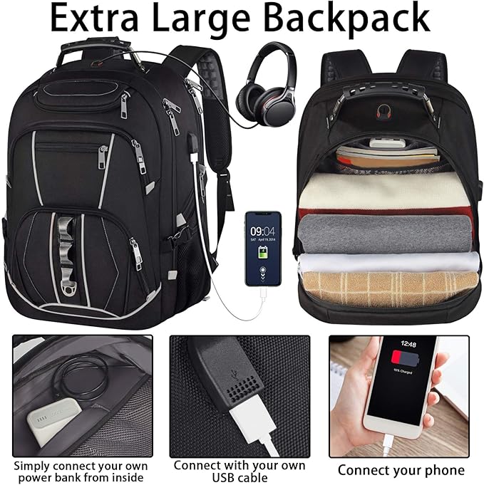 JCDOBEST 18.4 inch Gaming Laptop Backpacks with USB Charging Port, Big Capacity TSA Friendly RFID Anti Theft Pocket College Heavy Duty Computer Work bag for Men