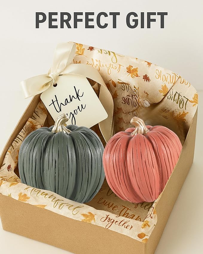 Set of 3 Mini Resin Pumpkins – Hand-Painted Fall Harvest Table Decorations in Brown, Orange & Green, 3.5” Autumn Décor for Thanksgiving Day Farmhouse Styling (Multicolor)