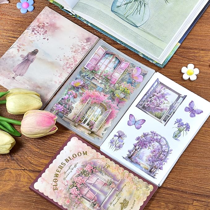 Plants Floral Scrapbook Stickers 54Page Vintage Natural Butterfly Garden Flowers Stickers Books for Scrapbooking Supplies Aesthetic Junk Journal Journaling Craft