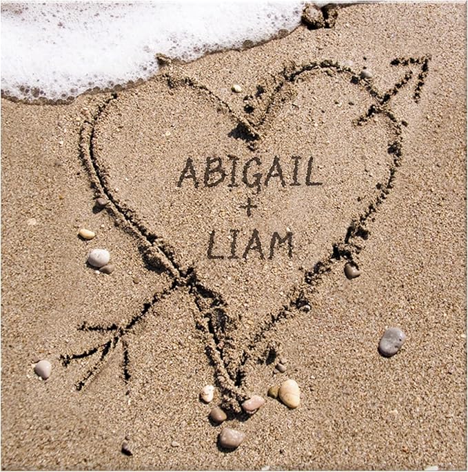 Let's Make Memories Personalized Canvas Wall Art For Couples - Engagement, Wedding, Newlyweds, Anniversary - Home Decor - Heart in Sand - Canvas - 16x16