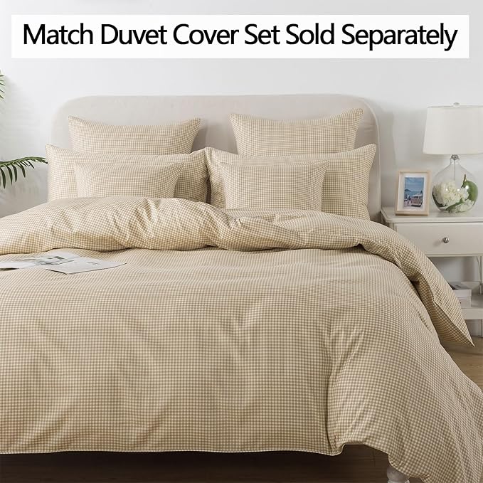 FADFAY Brown Plaid Full Size Sheets 100% Cotton Geometric Checker Bedding Teens Grid White Gingham Pattern College Bedding Deep Pocket Sheets with 2 Pillowcases Ultra Soft 4pcs, Full Size