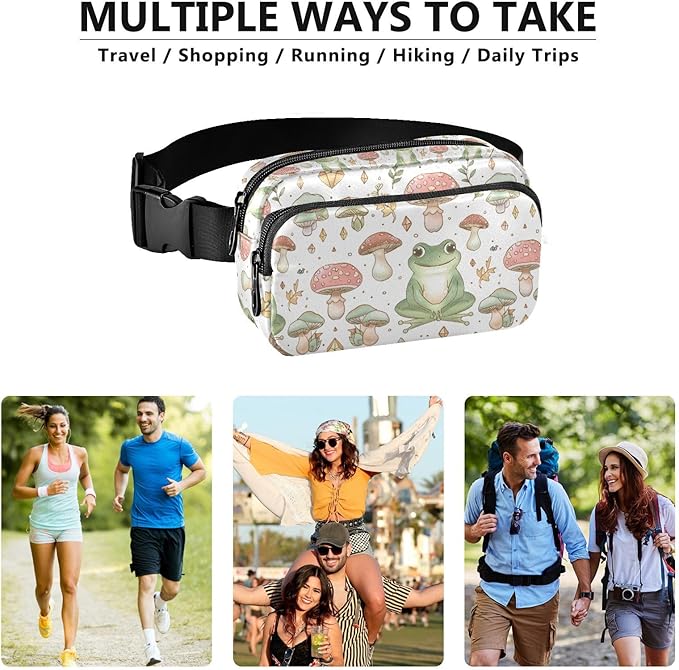 Kawaii Frog Mushrooms Fanny Pack for Women Men Water Resistant Fashion Waist Packs with Adjustable Strap Belt Bag for Travel Workout Jogging Hiking 21219496