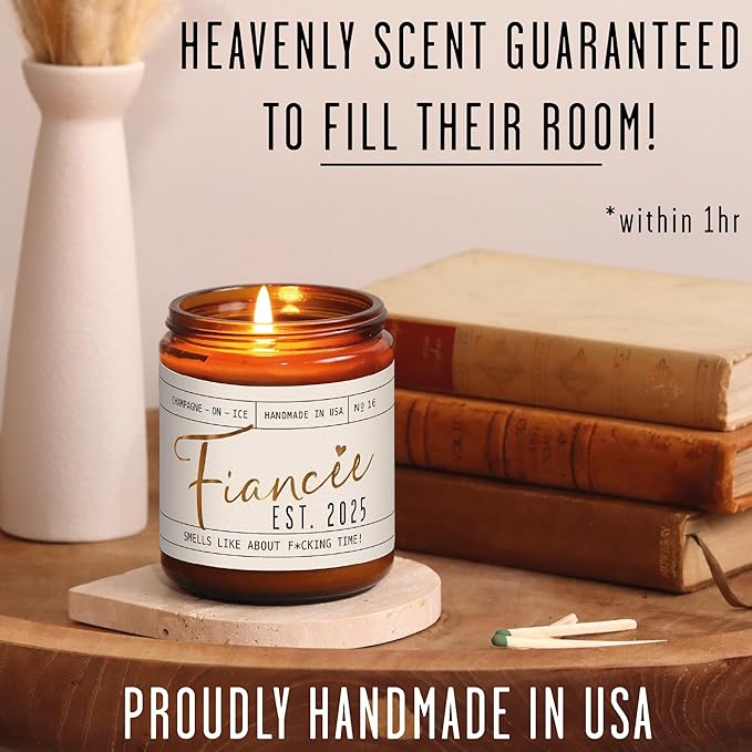 Fiance Gifts for Women, Engagement Gift - 'Fiancee Est. 2025' Soy Wedding Candle, w/Champagne on Ice - Infused w/Essential Oils I Engagement Gift for Her I Bridal Shower Gifts I 50Hr Burn, USA Made