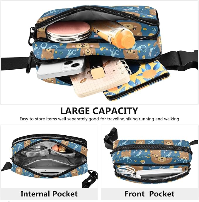 Kawaii Bear Scissors Fanny Pack for Women Men Water Resistant Fashion Waist Packs with Adjustable Strap Belt Bag for Travel Workout Jogging Hiking 21219453