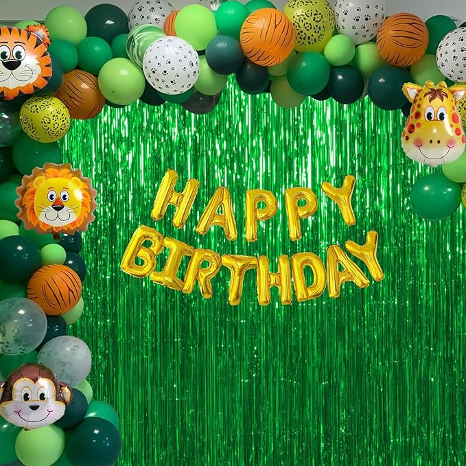 Thicken Green Streamers 2 Pack 3.2 x 8.2 FT, Green Birthday Decrorations Tinsel Backdrop Curtains, Foil Fringe Photo Backdrop for Dinosaur, Football, Christmas, Jungle, Golf Party Decorations