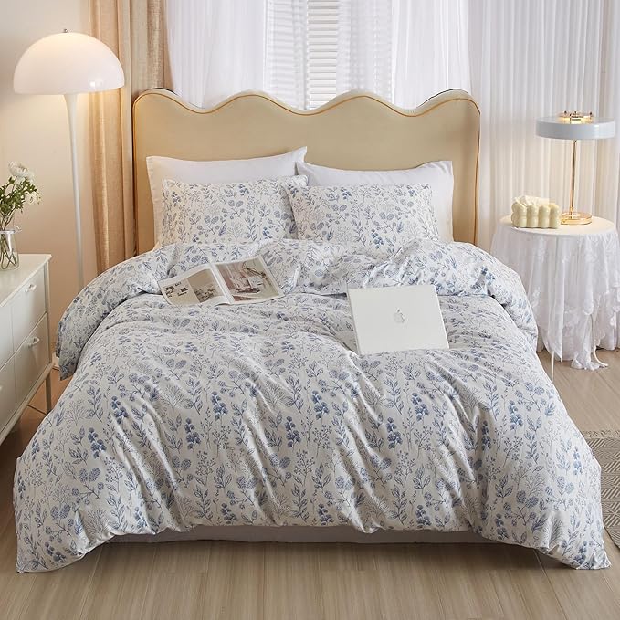 HighBuy Blue Floral Comforter Set King White King Bed Comforter Set Botanical Coquette Comforter Sets for Women Girl Boho Soft 3 Piece Bedding Set Lightweight Comforter and 2 Pillowcases