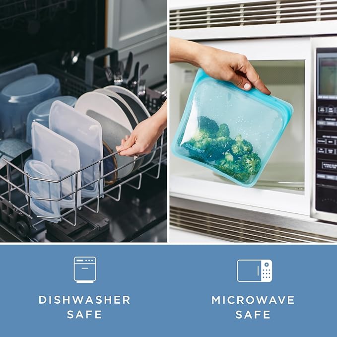 Stasher Silicone Reusable Storage Bag, Stand-Up Mid Bag, Reusable Freezer Bag, Microwave, Dishwasher, Oven Safe, Sous Vide, Premium Lunch Container, Eco Friendly, Food Storage Bag, 56 oz, Deep Ocean | Reusable Food Bag