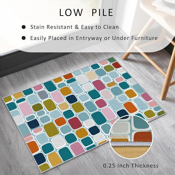 Mid Century Modern Rugs 5x7, Geometric Retro Washable 5 x 7 Area Rug for Living Room, Bedroom, Low Pile Non Slip Stain Resistant Carpet, Mid Century Home Decor Accessories & M909