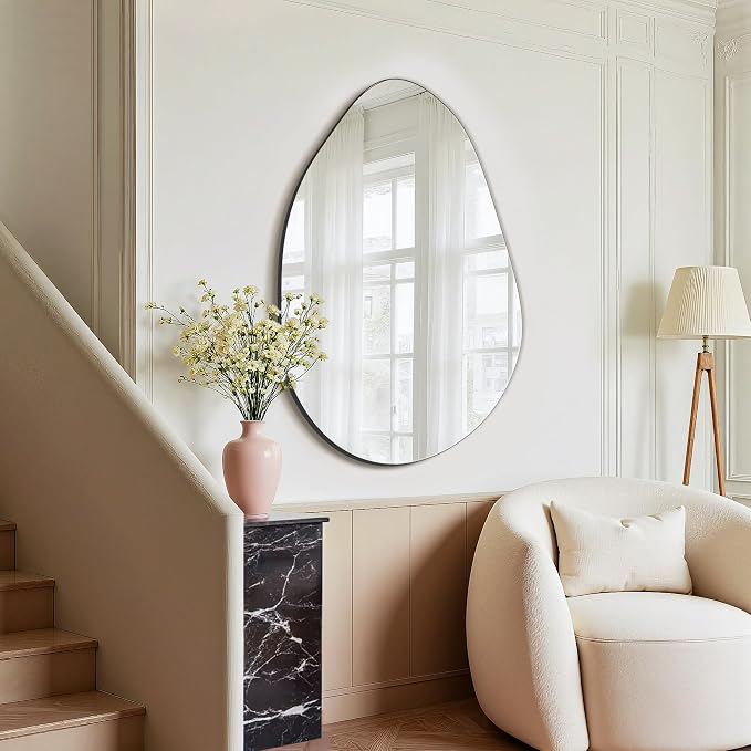 FICTOR Irregular Asymmetrical Wall Mirror, 32" x 21" Modern Decorative Mirror for Entryway, Bathroom, Bedroom, Living Room, Dining Room