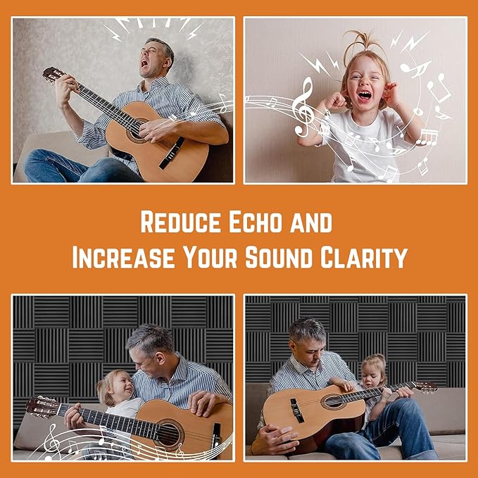 Acoustic Foam Panels Sound Absorbing 12 Pack - 1" X 12"X 12" Sound Proof Panels Noise Reducing for Walls, High Density Sound Deadening Panels Black Wedge for Studio Recording & Office & Home