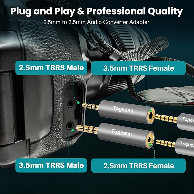 2.5mm to 3.5mm TRRS Adapter 4 Pack,2.5mm Male to 3.5mm Female/3.5 mm Male to 2.5 mm Female Audio Jack Converter Connector Stereo/Mono Auxiliary Plug for phones, Headphone, Tablets Support Mic Function