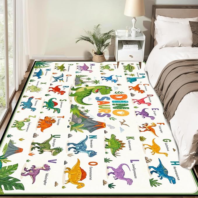 6'x9' Dinosaur Area Rug ABC Alphabet Educational Rugs for Bedroom Living Room Nursery Kitchen Playroom Home Decor Washable Cute Cartoon Dinosaur Floor Mat Carpet
