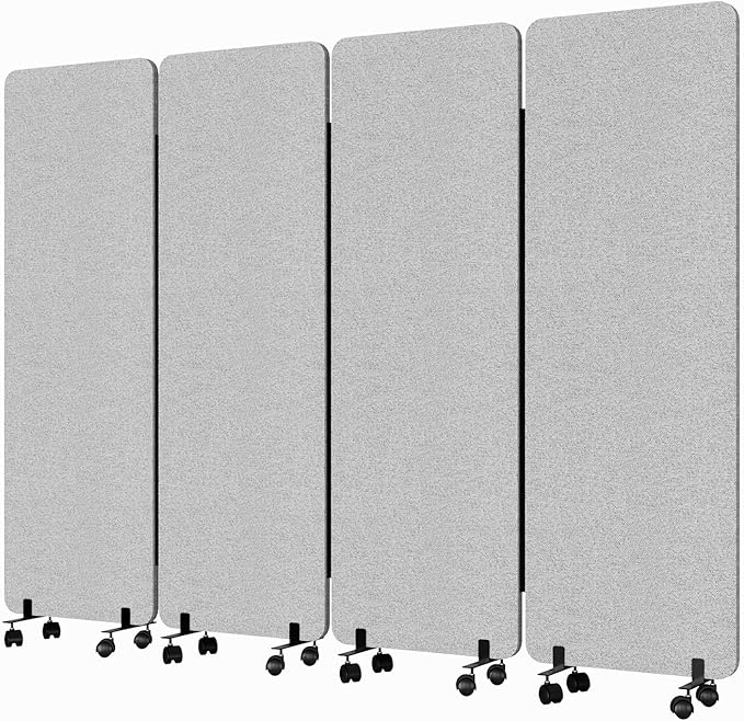 Soundproof Room Divider W/Wheels, 66in Office Dividers for Sound Proofing & Reducing, Sound Proof Dividers for Office Partitions Portable Acoustic Wall Divider (Cool Grey, 4 Panel-95''Wide)
