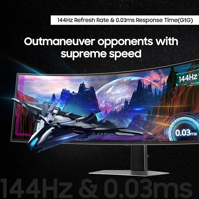 Samsung 49" Odyssey OLED G9 (G91SD) Dual QHD QD-OLED G-Sync Compatible Curved Gaming Monitor, 144Hz, 0.03ms, AMD FreeSync Premium Pro, Ergonomic Stand, 3 Year Warranty, LS49DG910SNXZA, 2024
