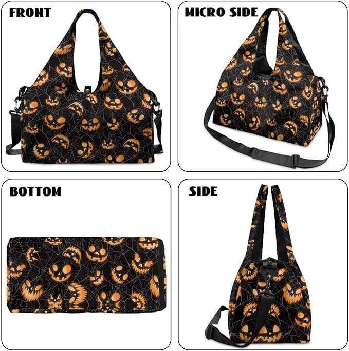 Halloween Pumpkin Face Travel Duffel Bag for Women Large Capacity Overnight Bag with Shoe Compartment Lightweight Sports Fitness Hospital Carry on Bags Black Halloween Costumes