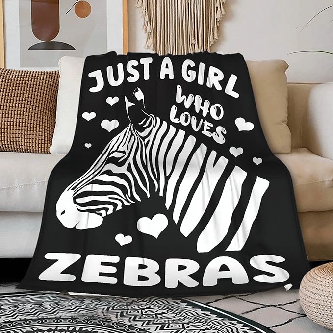 Just A Girl Who Loves Zebras Blanket Lightweight Cozy Flannel Fleece Throw Blanket Best Gift Home Decor for Bed Couch Outdoor Camping 120"x90" King for Family