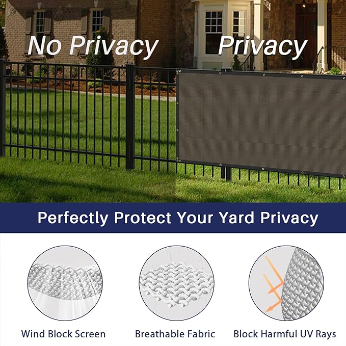Windscreen4less Privacy Fence Screen Heavy Duty Windscreen Fencing Mesh Fabric Shade Net Cover with Brass Grommtes for Outdoor Wall Garden Yard Pool Deck, 6'x143' Brown