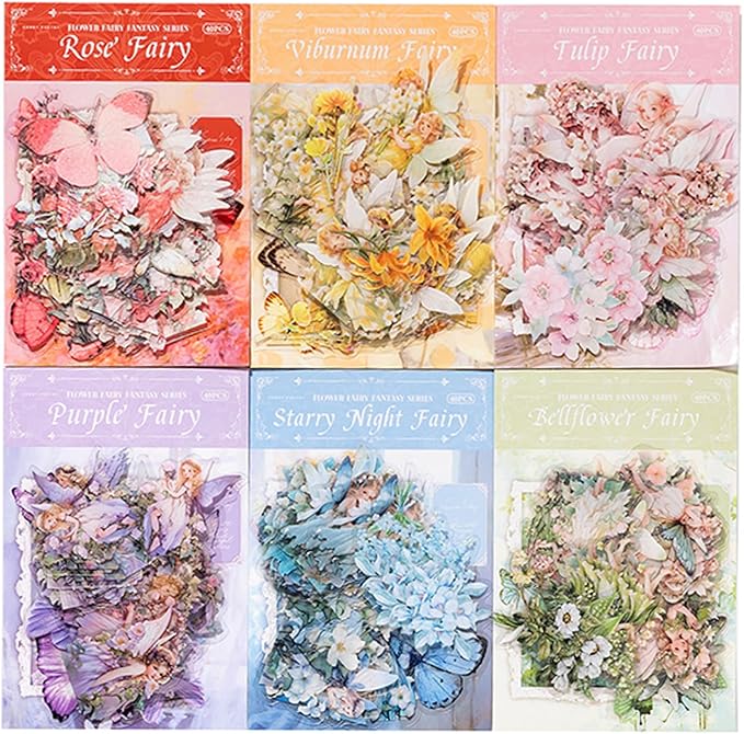 SIBLYMONA Vintage Fairy Stickers 240Pcs Transparent Stickers for Scrapbooking Journaling, Floral Butterfly Cottagecore Junk Journal Scrapbook Supplies, Rub On Transfers for Crafts (240, Pink&Blue)