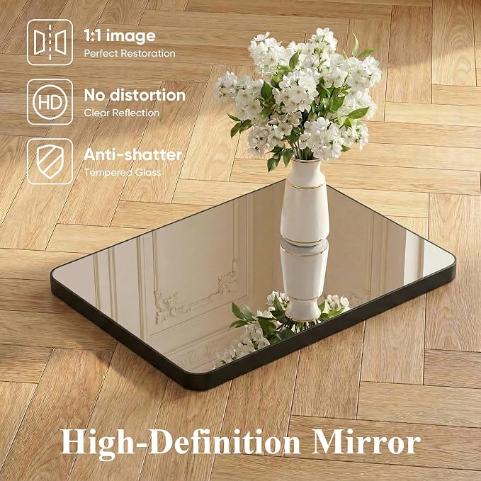 Sweetcrispy Bathroom Mirror for Over Sink, 30x40 Inch Wall Mount Mirror with a Rounded Rectangle and Matte Metal Frame, Modern Wall Vanity Mirrors for Home Decor, Living Room, Bedroom, Black